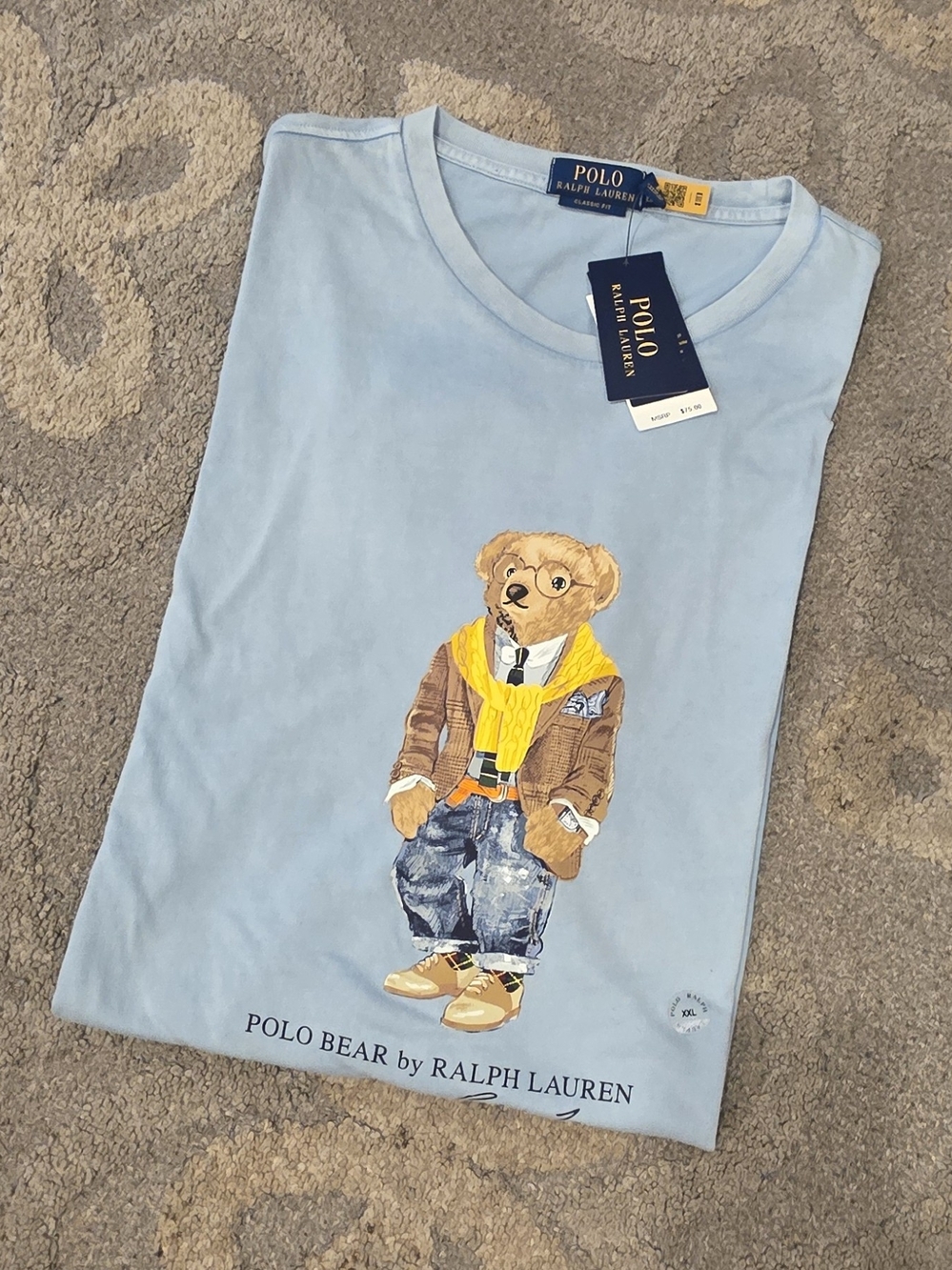 Ralph Lauren Light Blue Polo Bear Graphic Tee Men's Size 2XLarge